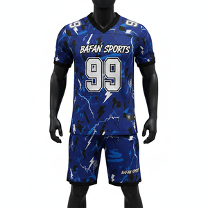 Ensemble maillot et short de football pour homme, 160 GSM, maille polyester premium, bleu, noir, panneau éclair, logo personnalisé pour ensemble homme - Product Image 1