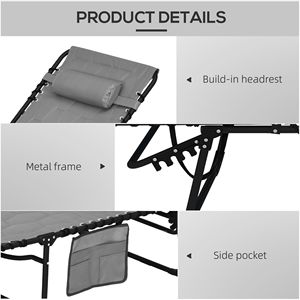 Ensemble de chaises longues pliantes réglables grises, mobilier de patio inclinable pour l'extérieur, confort en rotin et fer pour piscine et salle de sport - Product Image 5
