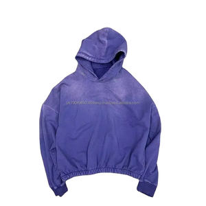 Sudadera con capucha de los fabricantes de lujo púrpura Vintage Wash Hoodie parte inferior elástica sin cuerdas de gran tamaño desgastado Sun Faded Hoodie para hombres - Product Image 1