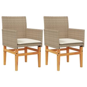 Chaise de jardin en bois d'acacia massif avec rotin PE beige et acier thermolaqué, mobilier d'extérieur durable - Product Image 2