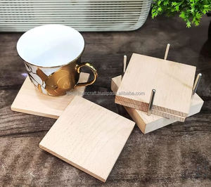 Lot de 4 sous-verres carrés et tapis/tampons classiques en bois naturel écologiques pour tables à manger et bureau - Product Image 6