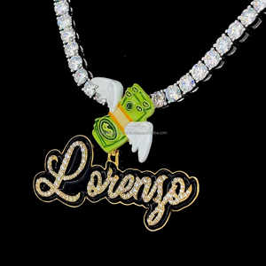 Personnalisation nom personnel dernier Moissanite 925 argent diamant noir émail personnalisé dollar caution glacé pendentif pour unisexe - Product Image 5