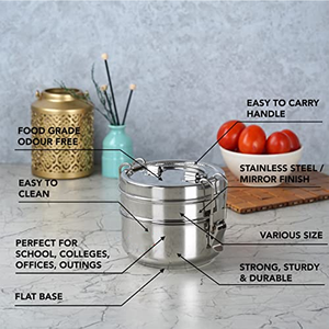 Boîte à lunch scolaire en acier inoxydable 2 compartiments 1000 ml Capacité Design luxueux Léger Étanche Passe au lave-vaisselle Facile à transporter - Product Image 3