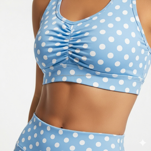 Custom Private Label Front Polka Dot Sublimated High-Waisted Quick Dry Breathable Plus Size Yoga Set 2-Piece Sports Bra Bootcut - Product Image 4