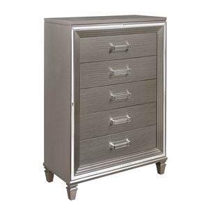 Moderno 1 pezzo grigio argento finitura metallizzata stile Glam cassettiera 5 cassetti legno camera da letto mobili acrilico Hardware smussato - Product Image 3