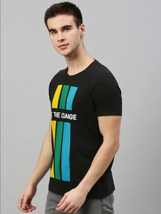 T-shirt à manches courtes noir pour homme, imprimé avec un motif géométrique, logo sur le devant, vêtement décontracté d'été, 100% coton, respectueux de l'environnement - Product Image 5