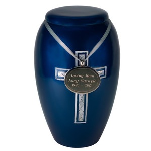 Urne funéraire Blue Cross avec incrustation de nacre motif croix, couleur blanche, style américain, capacité de 200 pouces cubes, garantie 1 an - Product Image 4