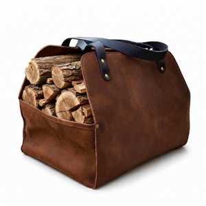 Sac de transport pour bûches en cuir véritable, robuste, portable, pour foyer, rangement extérieur LLR-0118 - Product Image 4