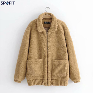 SPOFIT Women's Hooded Fleece Jacket Full Sleeve Zipper Closure <b>Thick</b> <b>Winter</b> <b>Coat</b> Solid Color Drop-Shoulder Design - Product Image 6