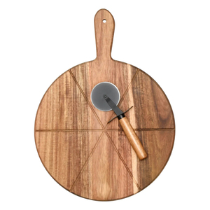 Ensemble planche à pizza et couteau à pizza en bois d'acacia, plateau rond en bois pour servir et couper la pizza, pour la cuisine, à bon prix - Product Image 1