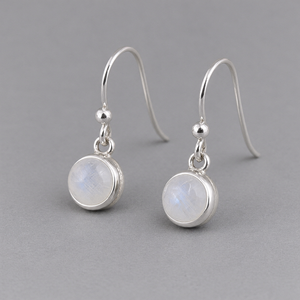 Pendientes Colgantes de Plata 925 con Piedra Lunar Azul Flash, Engaste Redondo, Joyería Atemporal para Mujer - Product Image 3