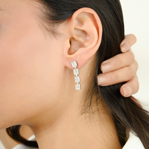 18K White Gold Pave <b>Diamond</b> <b>Dangle</b> <b>Earrings</b> for Wedding & Party - Product Image 5