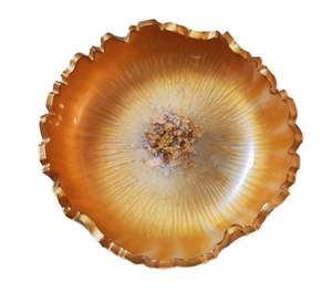 Bol décoratif artisanal en résine bleue à motif floral avec bord doré, bol de service artistique pour la décoration intérieure, pot à bijoux, pot-pourri, table - Product Image 2