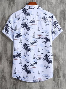Men's Casual Summer Shirt 300Grams Breathable Anti-Pilling Satin Fabric Short Sleeve Floral Printed Design satin 100% polyester - Product Image 3