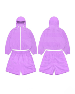 Hot Selling Unisex <b>Tracksuit</b> Set Hooded Zipper Jacket Shorts Solid Color Casual Loose Fit Summer Wear 100% Nylon Adult Size - Product Image 5