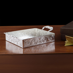 Plateau à dessert en laiton pour la décoration de l'Aïd, avec poignées, finition argentée, plateaux en métal, vaisselle de table, fournitures de restaurant, plateau de service - Product Image 2