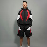 Ensemble de survêtement décontracté AFSAR SPORTS pour homme, noir, rouge, blanc, à capuche, en satin respirant, short et veste sportifs en polyester à séchage rapide