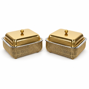 Cazuela Rectangular de Lujo Dorada con Tapa, Calentador de Alimentos de Metal Pulido - Product Image 2