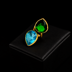 Wholesale 18K Gold Plated Brass Dual <b>Stone</b> Trendy Pear Lab Created Zircon Bezel Setting Adjustable Certified Women's <b>Ring</b> - Product Image 6