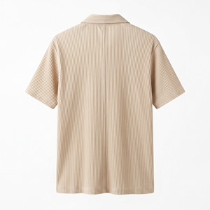 เสื้อเชิ้ตผู้ชายผ้าพลีทลายทางแบบย่นสไตล์ลำลองสำหรับฤดูร้อน รับผลิตแบบ OEM ODM ขายส่งจากโรงงาน รับผลิตแบรนด์ส่วนตัว MOQ ต่ำ - Product Image 4