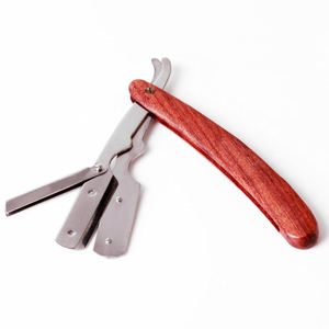 มีดโกนหนวดสำหรับช่างตัดผม ด้ามไม้ สแตนเลส - Product Image 1