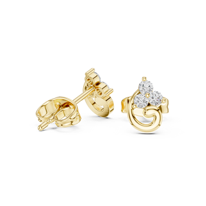 Round Cut Lab Grown Diamond 14K 18K Yellow Gold Floral Swirl Three Stone <b>Earring</b> Screw <b>Back</b> Stud DEF VVS Birthday Gift Wholesale - Product Image 4