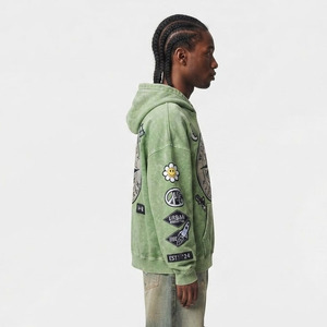 Sweat à capuche oversize pour femme avec broderies et patchs, style streetwear, manches longues, coupe classique, 100% coton molletonné 500 g/m², vêtement d'hiver - Product Image 3