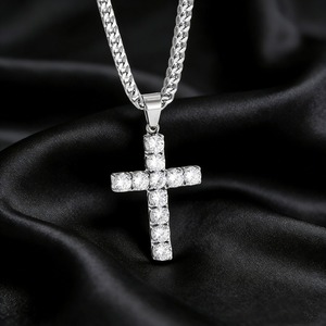 KRISHNAM JEWELS Hip Hop Rhodium 925 Silver Colorful Stone Cross Pendant Necklace <b>Iced</b> Luxury Street Fashion <b>Chain</b> Men Women - Product Image 3