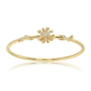 Best Yellow Gold Diamond <b>Flower</b> Cuff <b>Bracelet</b> Round Brilliant Cut Prong Setting Women's Romantic Everyday Wear Jewelry - Product Image 1