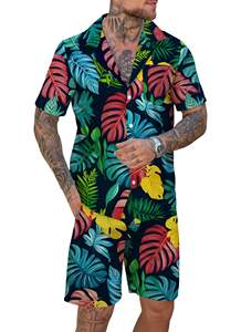 Ensemble chemise et short pour homme, imprimé, manches courtes, boutonné, assorti, été, plage, vacances, coloré - Product Image 4