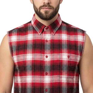 Camisa de Franela a Cuadros sin Mangas para Hombre, de Algodón de Lujo, Roja, Negra y Blanca, con Cuello Abotonado, Informal, Transpirable, Camisa a Cuadros - Product Image 3