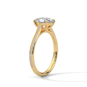 Bague solitaire luxueuse en or jaune pur 14 carats avec diamant de laboratoire ovale fait main et diamants pavés, certifiée GRA - Product Image 2