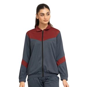 Chaqueta Deportiva Casual para Mujer, Color Azul Marino y Rojo, con Cierre Completo, Cuello Alto y Manga Larga - Product Image 1