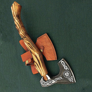 Handmade <b>Axe</b> Carbon Steel Blade Wood <b>Handle</b> With Leather Sheath Outdoor <b>Axe</b> Custom <b>Axe</b> - Product Image 3