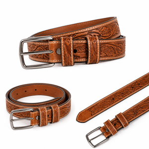 Cinturón de Cuero Hecho a Mano para Hombre con Diseño Floral en Relieve, Cinturón Casual Duradero y a la Moda - Product Image 2