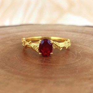 <b>Garnet</b> Engagement <b>Ring</b> Oval Red Stone <b>Ring</b> 925 Sterling <b>Silver</b> 14K Gold Plated Promise Jewelry Gift - Product Image 5