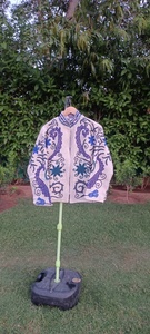 Knitted Hand Embroidered Floral Cotton <b>Jacket</b> Breathable Eco-Friendly Stand Autumn Winter Batwing Sleeve Three Quarter Women's - Product Image 5
