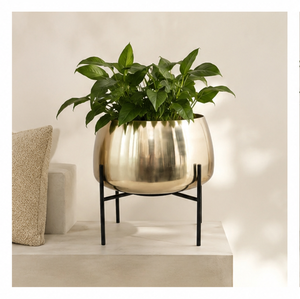 Ensemble de 2 jardinières modernes en métal doré avec support en fer noir, pot de fleurs d'intérieur pour salon et balcon, meilleur prix - Product Image 3