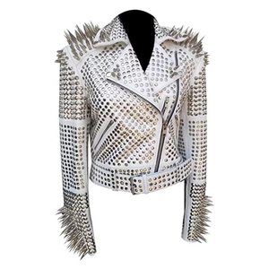 High Demand white <b>leather</b> Studded <b>Jacket</b> Punk <b>Long</b> Spiked <b>Leather</b> <b>Jackets</b> Heavyweight Best Quality <b>Leather</b> studded <b>jacket</b> for me - Product Image 2