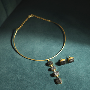Minimalist Gold Plated Choker Necklace With Natural Stone Geometric Pendant Snake <b>Chain</b> Everyday Wear - Product Image 4