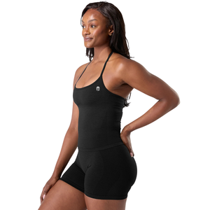 Womens Halter Seamless Tank Black Built In Support Stretch Fit Yoga Gym Training Activewear <b>Bodysuit</b> Style Top - Product Image 4