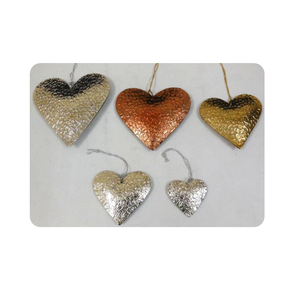 Adornos Colgantes de Corazón Hechos a Mano, Metálicos Texturizados, Ecológicos, en Plata, Cobre y Oro, Guirnaldas Decorativas de Corazones para Bodas - Product Image 2