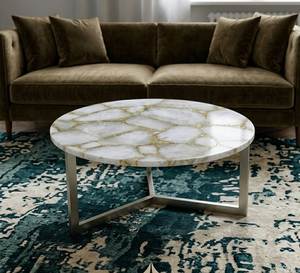 Mesa de centro decorativa con acabado de mármol, mesa de centro con base geométrica, mesa de centro artística, mesa de centro elegante, mesa de centro moderna - Product Image 3