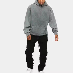 Hoodie Streetwear Tendance Effet Délavé au Soleil, Coupe et Couture Personnalisées, Coton Délavé à l'Acide, pour Hommes - Product Image 4