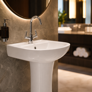 Eras <b>Set</b> One Piece Pedestal Washbasin Rectangular Single Hole Lever Faucet Contemporary Bathroom Sink Floor Mounted Drainer 12L - Product Image 5