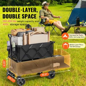 All Terrain Heavy Duty 400L <b>Foldable</b> Double Decker Wagon <b>Cart</b> 350 450 Lbs Capacity Collapsible Beach Wagon <b>Cart</b> 350 450 Lbs We - Product Image 2