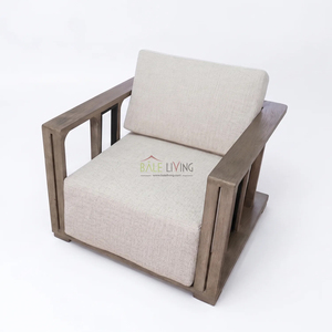 Silla Individual Bromo, Moderna, de Madera de Teca Sólida, para Jardín, Exterior, Sala de Estar, Apartamento, Tapicería Beige, Rellena de Espuma - Product Image 4