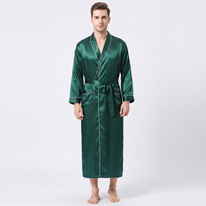 <b>Men</b> Satin Night Gown Long Sleeve With Pockets Winter Casual Sleepwear 100% Silk Smooth Fabric Sleeping Home Wear <b>Men's</b> - Product Image 6