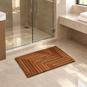 Tapis de bain en teck massif, tapis de douche en bois, tapis de spa antidérapant à lattes en chevrons, taille personnalisée - Product Image 1