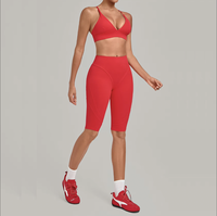 Ensemble de yoga 2 pièces brossé pour femme en Spandex/Nylon 220GSM, séchage rapide, respirant, ajusté, soutien-gorge de sport et leggings pour la course, la gym et le fitness